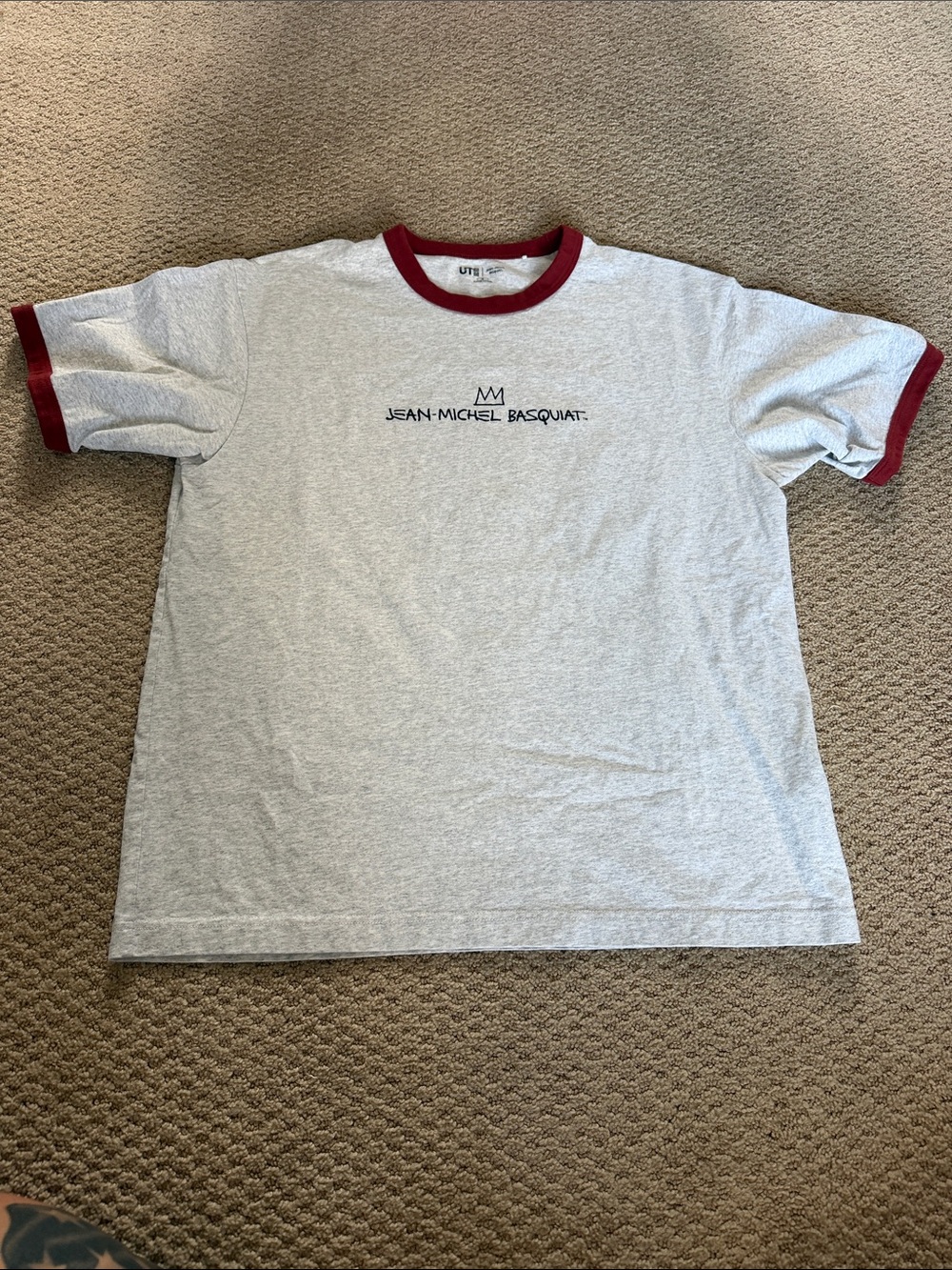 Jean-Michel Basquiat Gray Ringer Tee with Red Trim